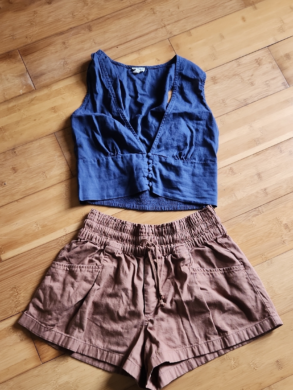 aerie Navy Blue Sleeveless Button-Front Crop Top